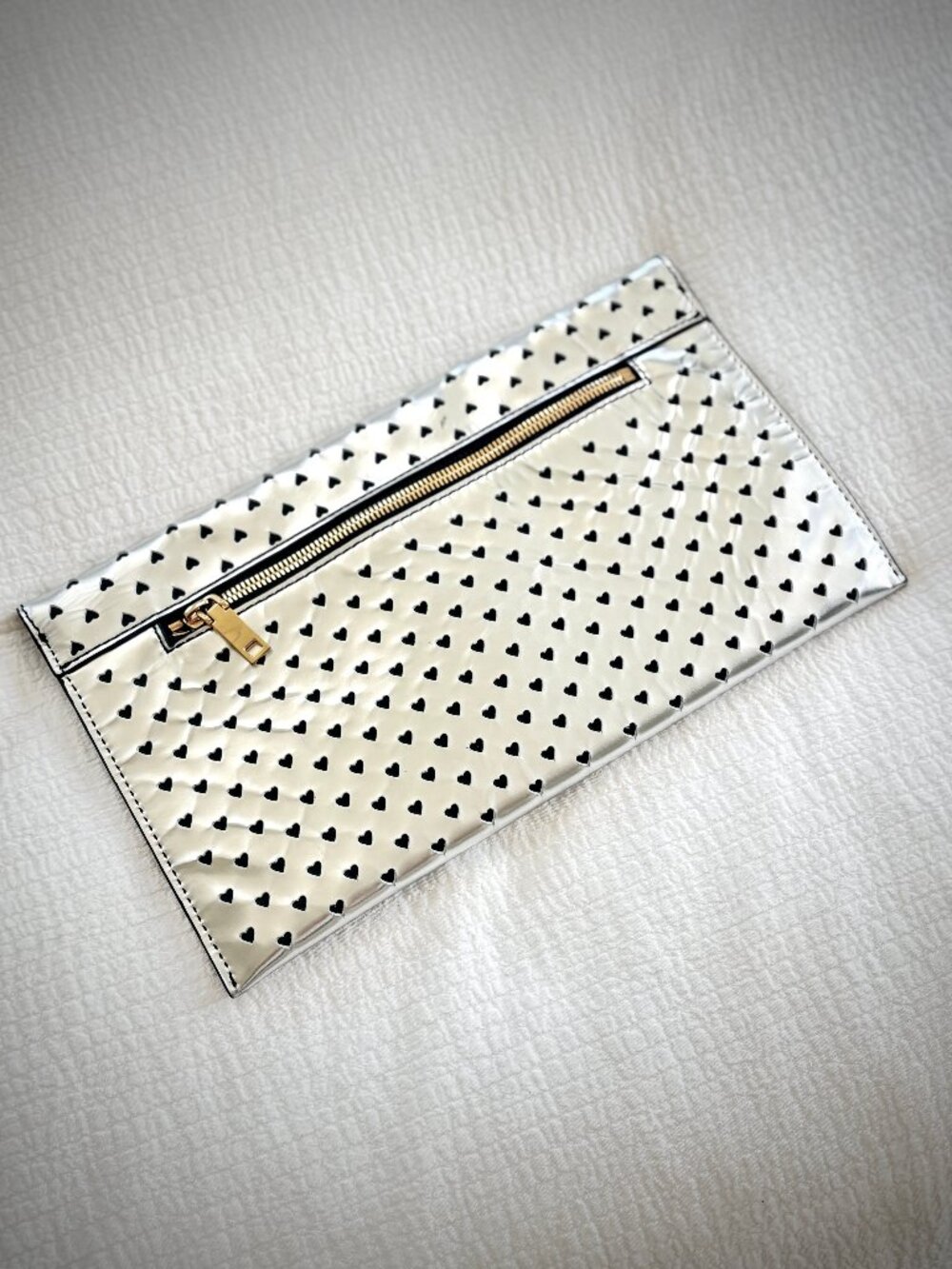 J. Crew Silver Leather Envelope Clutch with Cutout Hearts - Picture 3 of 14
